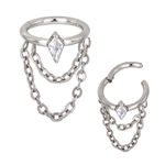 Argola Segmentada Com Pedra Losagulo Cz e Correntinha Dangle