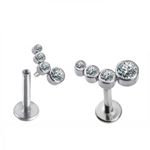 Topo Labret com 4 pedras CZ Titanio Polido ASTMF-136