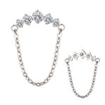 Labret 05 Pedras Navetes Em Zirconia, Design Delicado Com Correntinha
