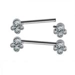 Piercing De Mamilo 4 Pedras Zircônia, 16, 12mm,titanio Polido