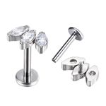 Labret Com 03 Pedras Cz Navete Em Linha