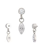 Labret ,articulado Com 02 Pedras Zirconia. 01 Arredondada e 01 Navete