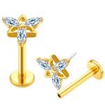  Labret R/I, Desenho Triangular Com 03 Pedras Cz Navete Lapidação Princess