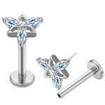  Labret R/I, Desenho Triangular Com 03 Pedras Cz Navete Lapidação Princess