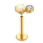 Labret Em Opala Branca Com Pedra Cz Cravada Adornando