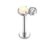 Labret Em Opala Branca Com Pedra Cz Cravada Adornando