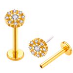 Labret Titanio Redondo Detalhado Com 9 Pedras Cz