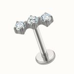 Labret, com 03 Pedras CZ Redondas Lapidas e Cravadas