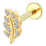 Piercing Labret Mine Folhinha Cravejada Com Zircônias Cubicas