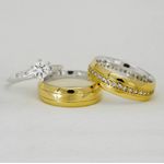 Aliança de Noivado e de Casamento em Ouro 18k e Prata 995 Fenix06 - Combo