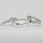 Par de Aliança em Prata 995 + Anel Solitario com acabamento polido Bridal Bow - Combo