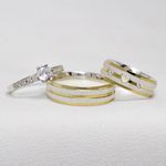 Par de Aliança em Prata + Anel Solitario com Detalhe Diamantado Infinity Link - Combo