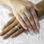 Par de aliança de Namoro em Prata 995 friso com diamonic Alícia - Combo 