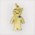 Pingente em Ouro 18k casal de irmãos com pedra colorida e nome personalizado - Pingente