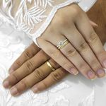 Aliança de Noivado e Aliança de Casamento em Ouro e Prata Maciço Quina Inglesa Sapphire Promise - Combo 