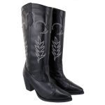 Bota Cano Alto Western Boho Bordada Preta