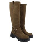 Bota Montaria Biker Cano Alto Camurça Verde Musgo