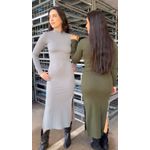 Vestido Longo Manga Longa Verde Militar