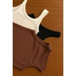 Kit Essencial - Nula Manga Preta, Regata Quadrada Branca e Regata Ribana marrom