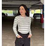 Blusa Manga Longa Listrada Branca com Preto