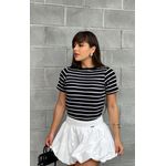 T-shirt Confort Listrada Preta-Branca
