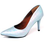 Scarpin Croco Holográfico Prata Salto Médio