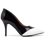 Scarpin Multicolor Verniz Preto e Branco Salto Médio