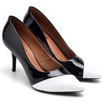 Scarpin Multicolor Verniz Preto e Branco Salto Médio
