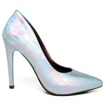 Scarpin Croco Holográfico Prata Salto Alto