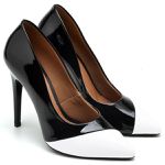 Scarpin Multicolor Verniz Preto e Branco Salto Alto