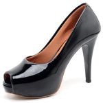 Peep Toe Salto Alto Preto Verniz 