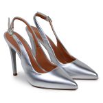 Scarpin Slingback Metal Prata Salto Alto