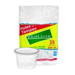Pote Plástico PP Redondo Rioplastic com Sobretampa 250ml c/25 und