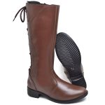 Bota Feminina Cano Longo Estilosa de Amarrar Confortável em Sintético do 33 ao 40
