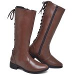 Bota Feminina Cano Longo Estilosa de Amarrar Confortável em Sintético do 33 ao 40