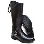 Bota Feminina Cano Longo de Amarrar com Zíper Detalhes e Fivela em Sintético do 33 ao 40