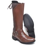 Bota Feminina Cano Longo de Amarrar com Zíper Detalhes e Fivela em Sintético do 33 ao 40