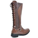 Bota Feminina Cano Longo de Amarrar com Zíper Detalhes e Fivela em Sintético do 33 ao 40