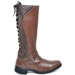 Bota Feminina Cano Longo de Amarrar com Zíper Detalhes e Fivela em Sintético do 33 ao 40