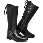 Bota Feminina Cano Longo de Amarrar com Zíper Detalhes e Fivela em Sintético do 33 ao 40