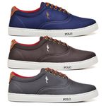 Kit 3 Pares Sapatenis Masculino Casual Cano Baixo Super Leve e Confortável Polo Blu