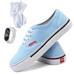 Tênis Feminino Leve Casual de Amarrar Cano Baixo Confortavel com Relogio Digital e Meia