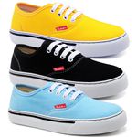 Kit 3 Pares Tênis Feminino Casual de Amarrar Cano Baixo Confortavel