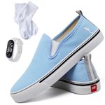 Kit Tênis Feminino Slip On Facil de Calçar Elastico Confortavel Relogio Digital e Meia
