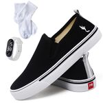 Kit Tênis Feminino Slip On Facil de Calçar Elastico Confortavel Relogio Digital e Meia