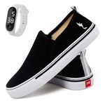 Kit Tênis Feminino Slip On Facil de Calçar Elastico Confortavel Relogio Digital