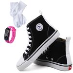 Kit Tênis Feminino Star Cano Alto Casual Basico de Amarrar Classico All Confortavel Relogio Digital e Meia