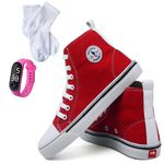 Kit Tênis Feminino Star Cano Alto Casual Basico de Amarrar Classico All Confortavel Relogio Digital e Meia