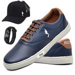 Kit Tênis Casual Masculino Homem Couro Ecologico Moderno Relogio Digital e Bone