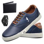 Kit Tênis Casual Masculino Homem Couro Ecologico Moderno Relogio e Carteira